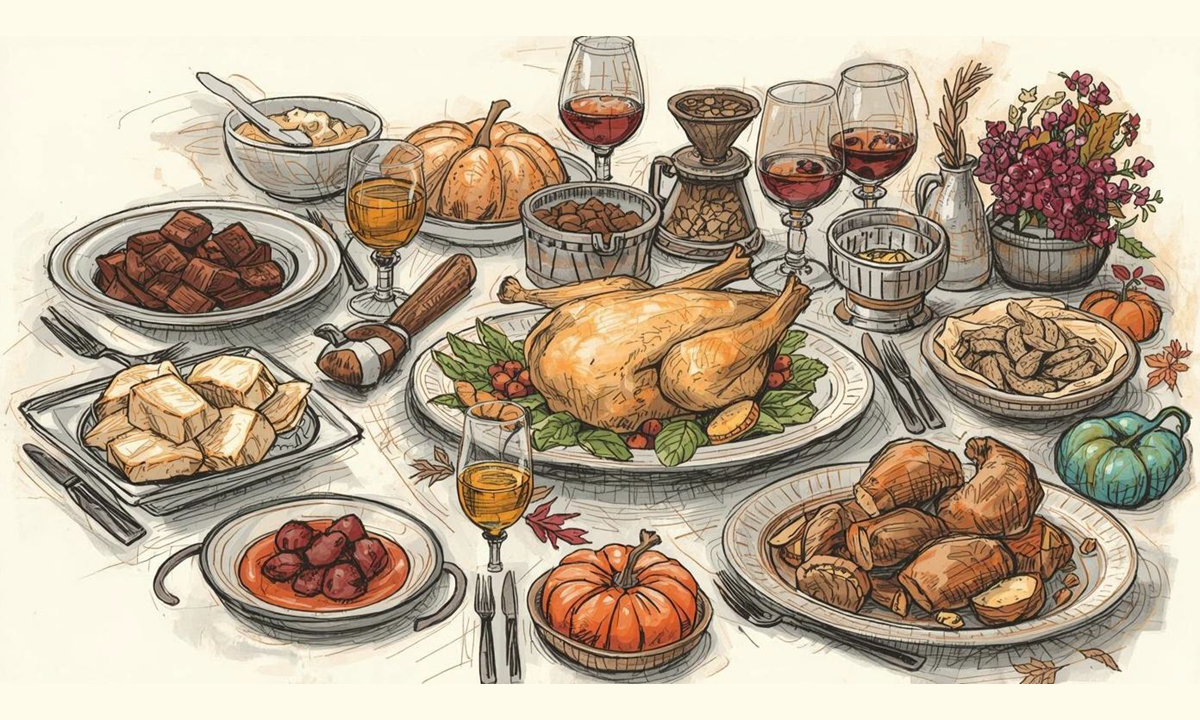 Dog with Thanksgiving dinner